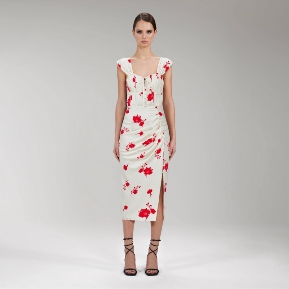 Self-Portrait Red and White Daisy Midi Dress